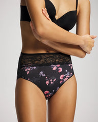Vanishing Edge Microfiber Modern Brief Panty with Lace - FLORAL DREAMS BLACK MINI | Soma Women