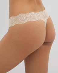 Embraceable Thong Panty with Crochet Lace - PALE SAND | Soma Women
