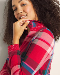 Long-Sleeve Notch Collar Pajama Top - SNUGGLE UP PLAID RED | Soma Women