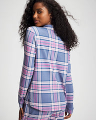 Long-Sleeve Notch Collar Pajama Top - PRETTY PLAID SUNDOWN | Soma Women
