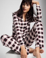 Long-Sleeve Notch Collar Pajama Top - DREAMSCAPE PLAID BLACK | Soma Women