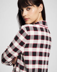 Long-Sleeve Notch Collar Pajama Top - DREAMSCAPE PLAID BLACK | Soma Women