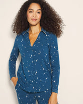 Long-Sleeve Notch Collar Pajama Top - INTO THE NIGHT BLUE | Soma Women