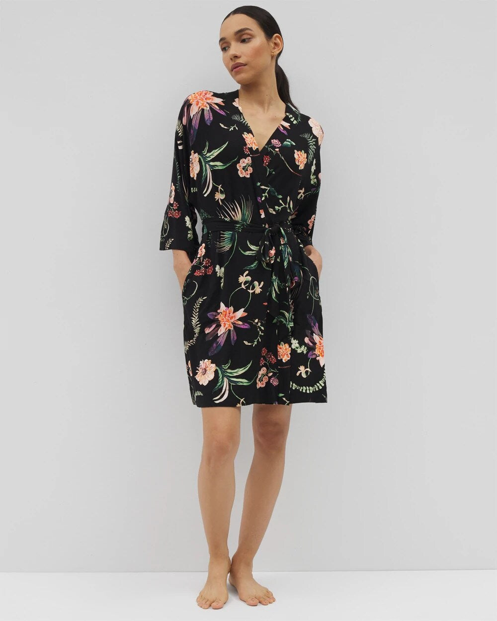 Short Robe - PARADISE PLUMES BLACK | Soma Women