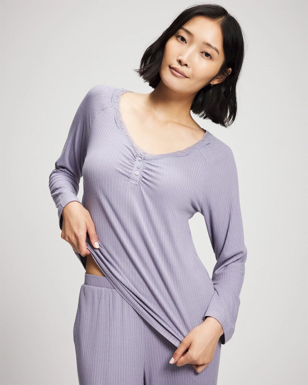 Pointelle Long Sleeve Pajama Top - LAVENDER CLOUD | Soma Women