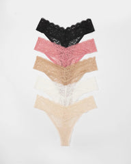 Thong Panty with Enchanting Lace 5 Pack - ANTIQUE PINK MULTI PACK | Soma Women