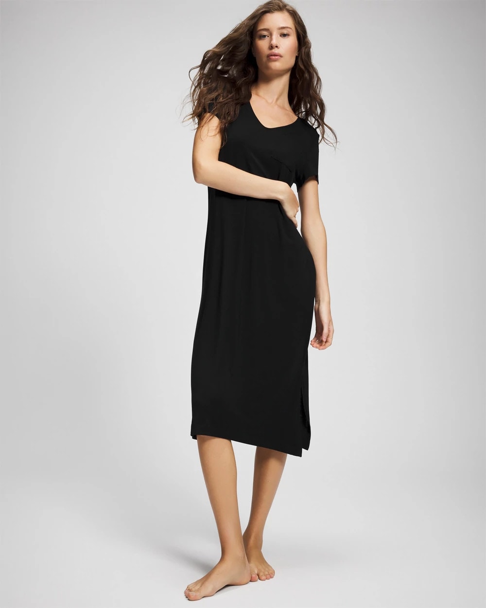 Short Sleeve Long Sleepshirt - BLACK | Soma Women