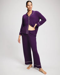 Long Sleeve Notch Collar w/ Piped Placket Pajama Top - BLACKBERRY | Soma Women