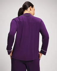 Long Sleeve Notch Collar w/ Piped Placket Pajama Top - BLACKBERRY | Soma Women