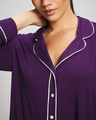 Long Sleeve Notch Collar w/ Piped Placket Pajama Top - BLACKBERRY | Soma Women
