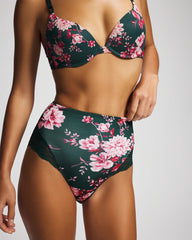 Tummy High-Waist Brief Panty with Lace - COTTAGE FLORAL MINI GREEN | Soma Women