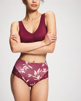 Tummy High-Waist Brief Panty with Lace - LUXURIOUS LEAVES M PLUM | Soma Women