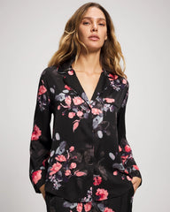 Long Sleeve Notch Collar Pajama Top - FLORAL DREAMS GRAND BLACK | Soma Women