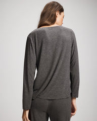 Lace Trim Long Sleeve Pajama Top - CHARCOAL HEATHER W/ SHINE | Soma Women