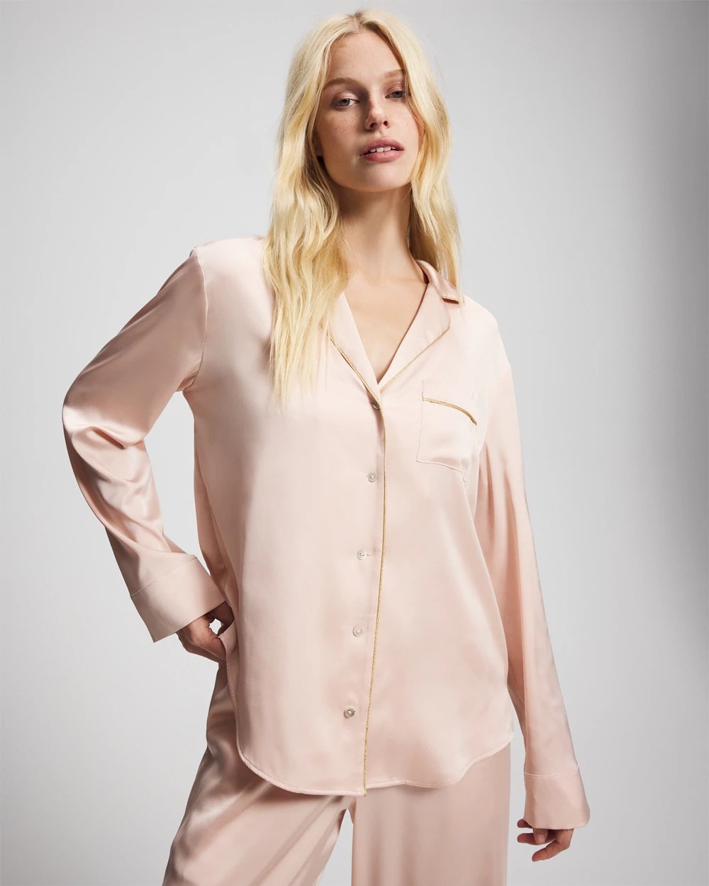 Long Sleeve Notch Collar Pajama Top - CAMEO ROSE | Soma Women