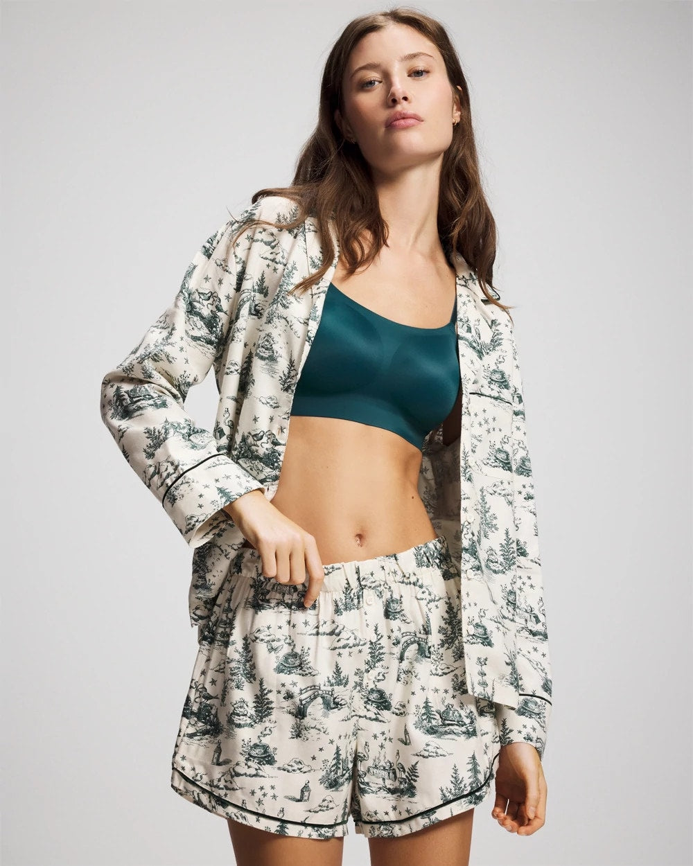 Piped Boxer Pajama Short - ENCHANTED TOILE GREEN | Soma Women