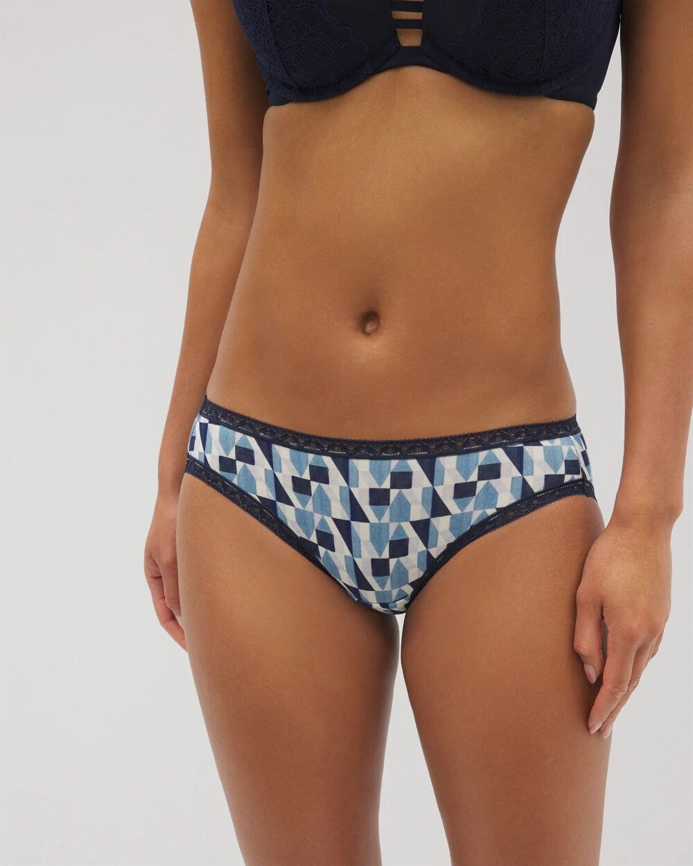 Cotton Hipster Panty with Lace Trim - PRISM GEO MINI NAVY | Soma Women