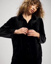 Velvet Long Sleeve Notch Collar Pajama Top - BLACK | Soma Women