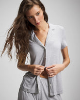Solid Short Sleeve Notch Collar Pajama Top - HEATHER OPAL GRAY | Soma Women