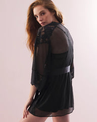 Robe with Mesh and Lace - BLACK | Soma Women