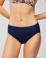 Cotton High-Leg Brief Panty with Lace Trim - NIGHTFALL NAVY | Soma Women