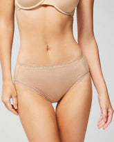 Cotton High-Leg Brief Panty with Lace Trim - WARM AMBER | Soma Women