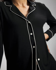 Long-Sleeve Notch Collar Pajama Top - BLACK | Soma Women