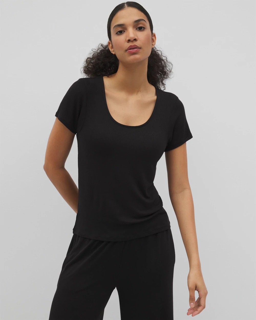 Lightweight Rib Knit Short Sleeve Pajama Tee - BLACK | Soma Women