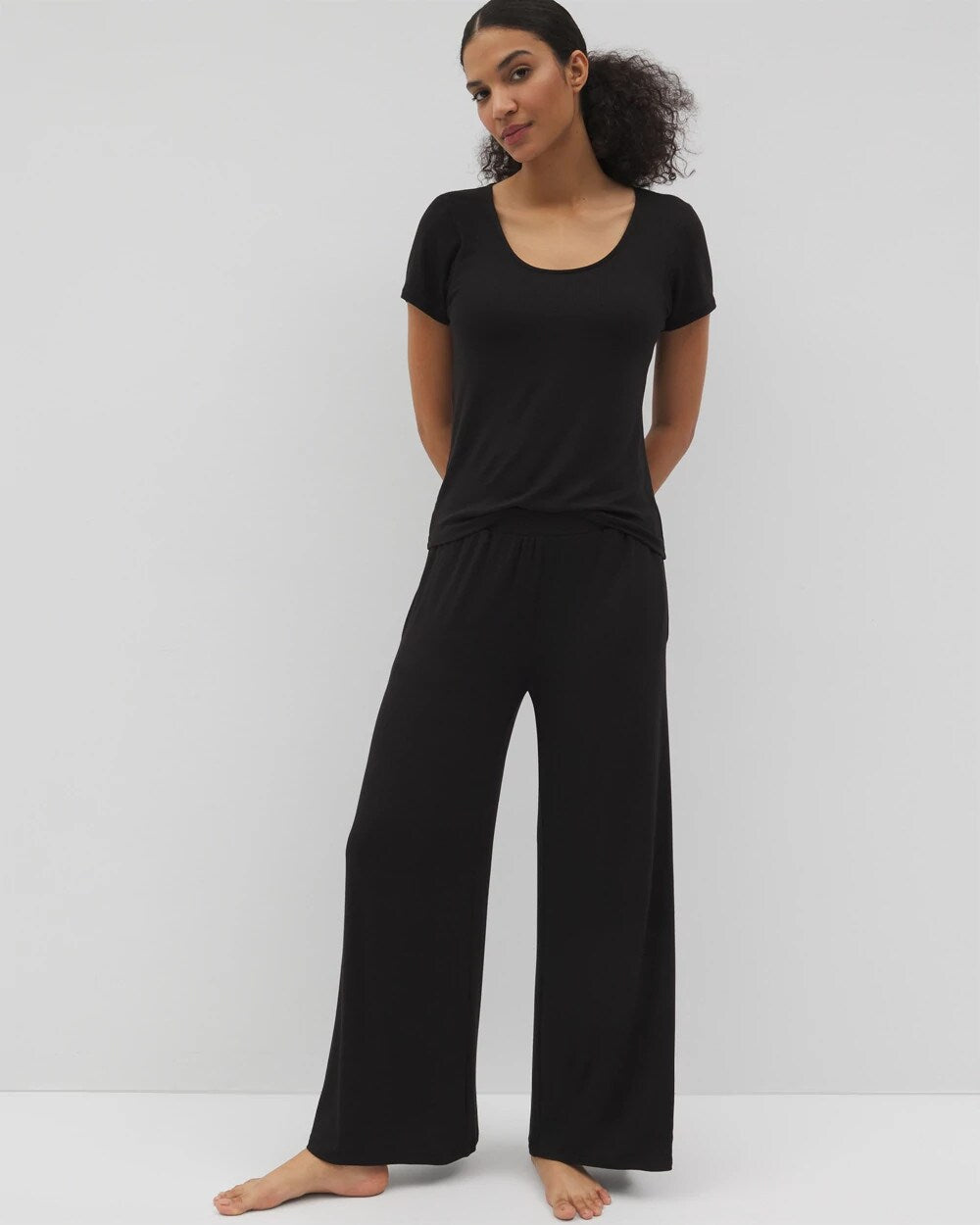 Lightweight Rib Knit Wide Leg Pajama Pants - BLACK | Soma Women