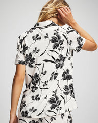 Piped Short Sleeve Notch Collar Pajama Top - REFLECTION BLOOMS CHAMP | Soma Women