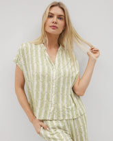 Mandarin Collar Short Sleeve Pajama Top - CHILL STRIPE CHAMPAGNE | Soma Women