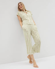 Mandarin Collar Short Sleeve Pajama Top - CHILL STRIPE CHAMPAGNE | Soma Women