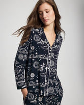 Cool Nights Long Sleeve Notch Collar with Piped Placket Pajama Top - COSMIC BALLET NAVY | Soma Women
