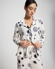 Cool Nights Long Sleeve Notch Collar with Piped Placket Pajama Top - CELESTIAL CHARMS CHAMP | Soma Women
