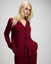 Cool Nights Long Sleeve Notch Collar with Piped Placket Pajama Top - FELINE PAINT THE TOWN RED | Soma Women