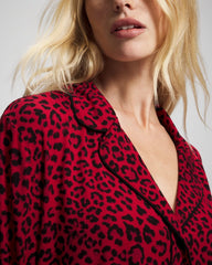 Cool Nights Long Sleeve Notch Collar with Piped Placket Pajama Top - FELINE PAINT THE TOWN RED | Soma Women