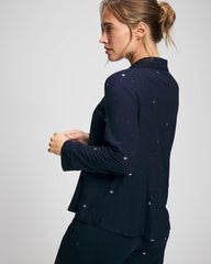 Cool Nights Long Sleeve Notch Collar with Piped Placket Pajama Top - SILVER DEW DROP/NAVY | Soma Women