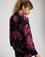 Cool Nights Long Sleeve Notch Collar with Piped Placket Pajama Top - GILDED BLOOMS MAGENTA | Soma Women