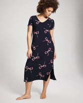 Short Sleeve Long Sleepshirt - BELOVED BOWS GRAND NAVY | Soma Women