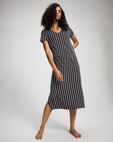 Short Sleeve Long Sleepshirt - MIDNIGHT STRIPE GREEN JOL | Soma Women
