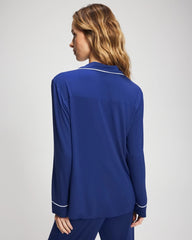 Long Sleeve Notch Collar w/ Piped Placket Pajama Top - MAJESTY BLUE | Soma Women
