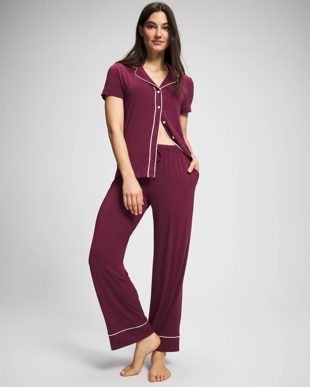 Solid Piped Pajama Pant - VELVET PLUM | Soma Women