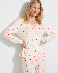 Long-Sleeve V-Neck Pajama Top - FLOATING HEARTS CHAMPAGNE | Soma Women