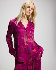 Long Sleeve Notch Collar Pajama Top - WILD WONDERS MAGENTA | Soma Women
