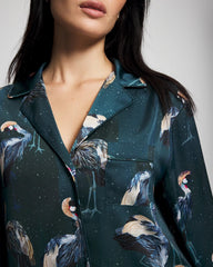 Long Sleeve Notch Collar Pajama Top - MIDNIGHT CRANES BLUE | Soma Women