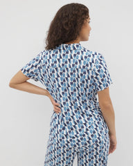 Short Sleeve Notch Collar Pajama Top - PRISM GEO MID NAVY | Soma Women