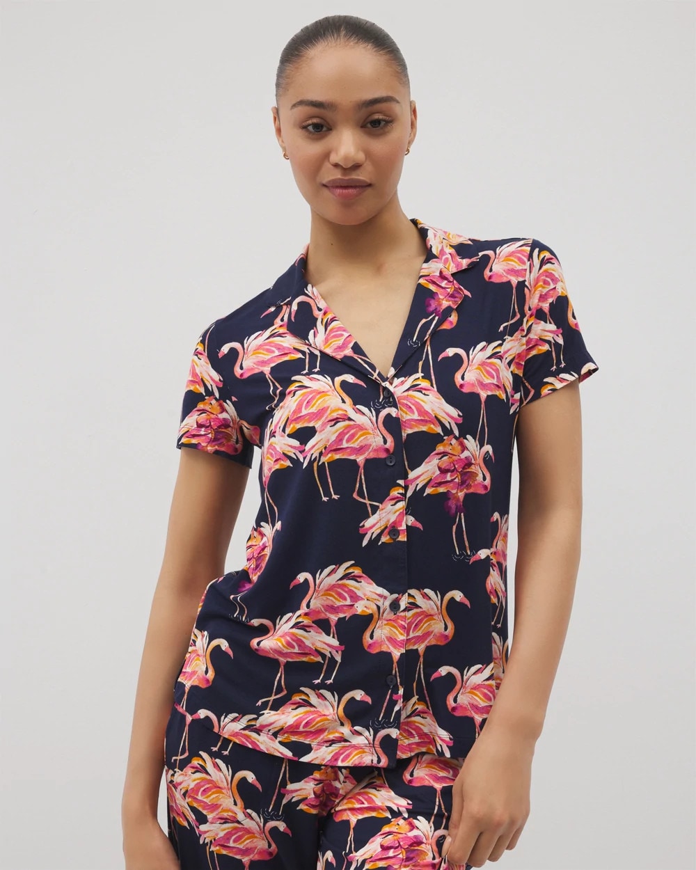 Short Sleeve Notch Collar Pajama Top - PARTY LIKE A FLOCK STAR N | Soma Women