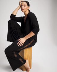 Lace Relaxed Wide Leg Pajama Pant - BLACK | Soma Women