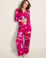 Long-Sleeve Notch Collar Pajama Top - ORANGE YOU GLAD PINK COSM | Soma Women