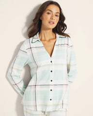Long-Sleeve Notch Collar Pajama Top - SNUGGLE UP PLAID GREEN | Soma Women